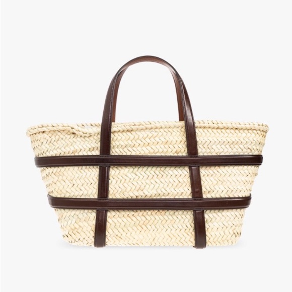 Tory Burch Brown and Tan Small Ella Straw Basket Tote Bag - Picture 3 of 10